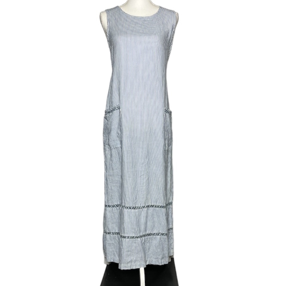Vintage Match Sleeveless Striped Linen Dress
